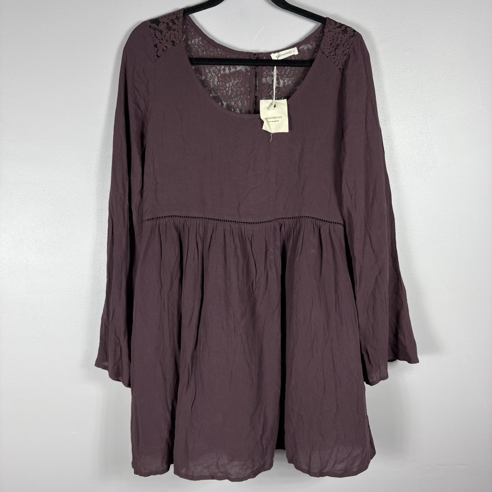 Andthewhy Women's Largre Purple Plump Buttoned Lace Back Long‎ Sleeve Dress NWT